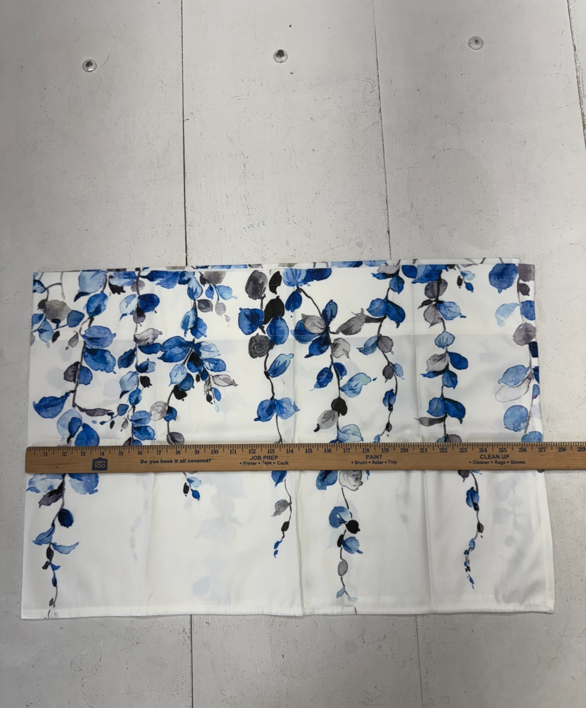 Debraleye White Blue Leaf Print Valance 18L x 54W One Panel 3″ Rod Pocket