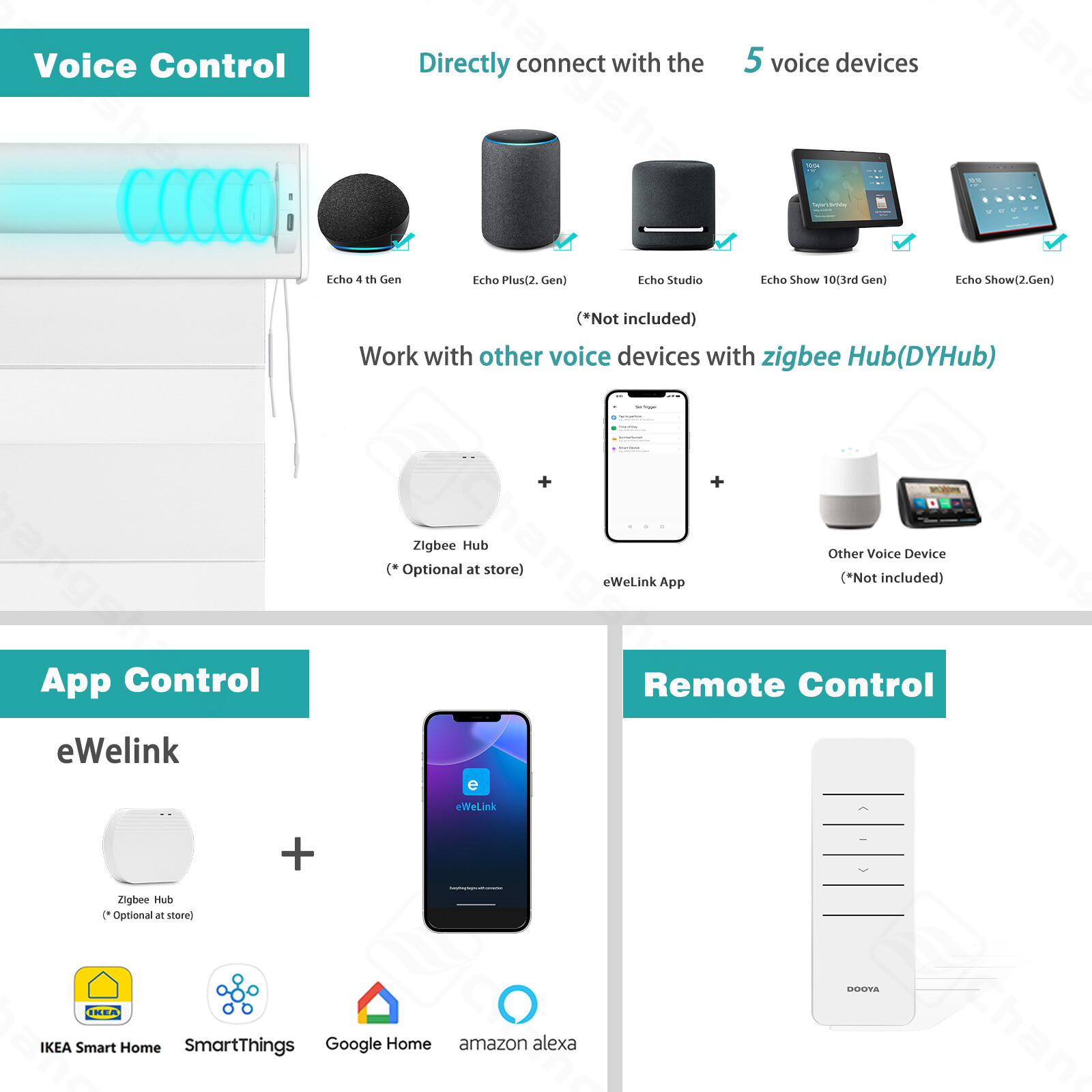 Changshade 85% Blackout Smart Zebra Roller Blinds Work with Alexa Phone Control