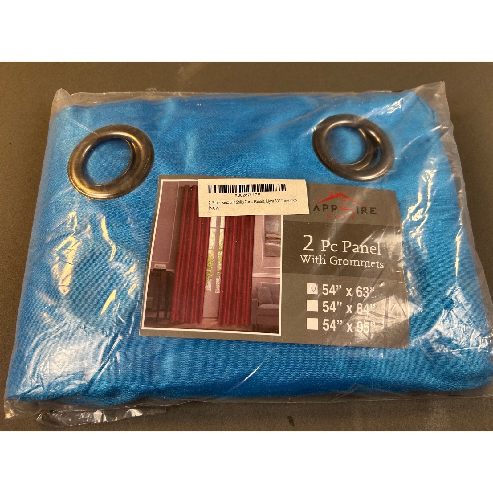 Sapphire Home Myra Faux Silk Turquoise Curtain Panels 2pc Grommet 54×63