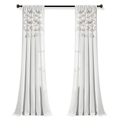 Elegant Off White Faux Linen Curtain 52×95 with Pom Poms for Home Decor