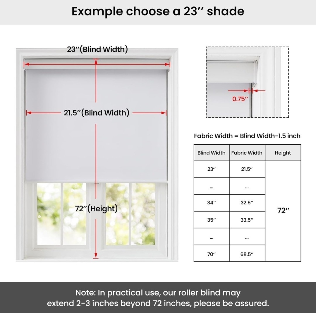 Melodieux 100% Blackout Cordless Roller Shade Grey 24x72in UV Protection
