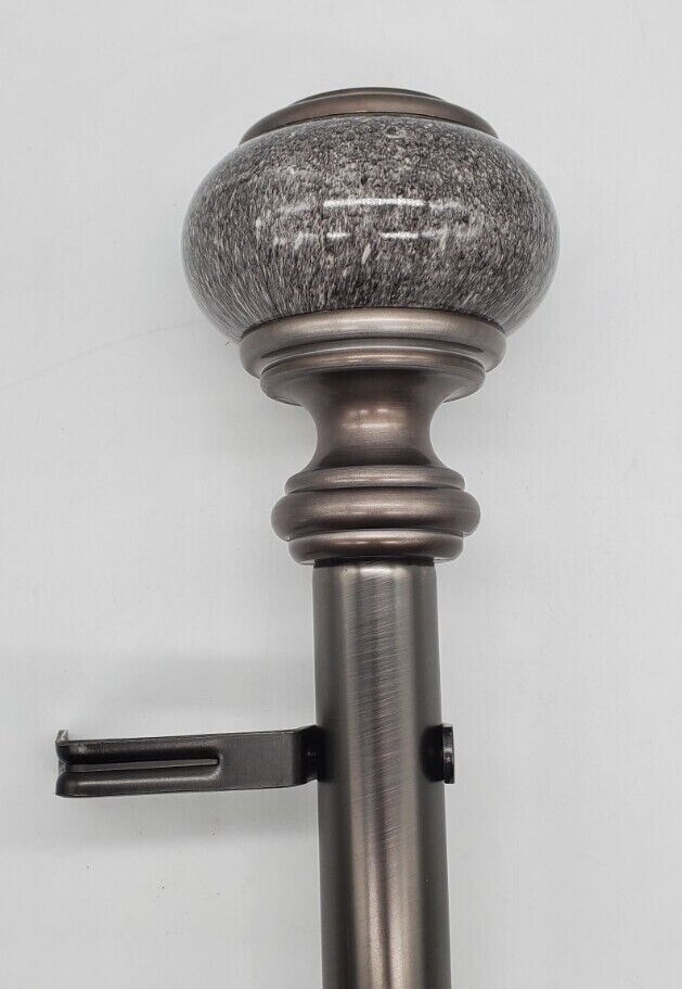Faux Marble Knob 1 1/4″ Adjustable Curtain Rod – Pewter