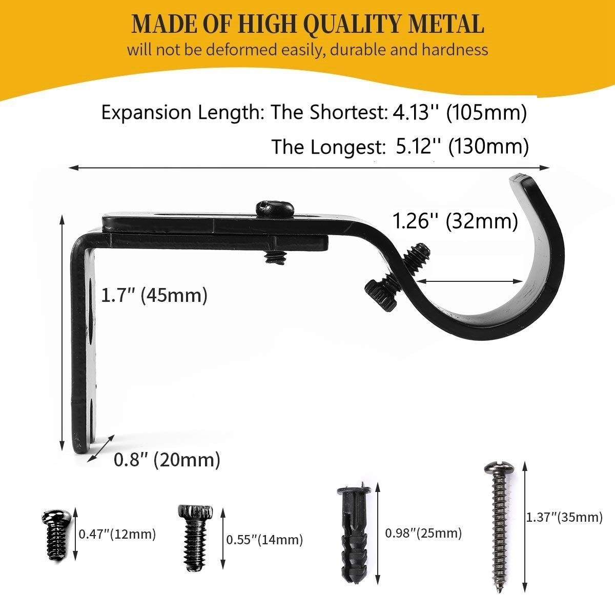 8 PCS Black Heavy Duty Adjustable Curtain Rod Brackets Holders 11/8 11/4