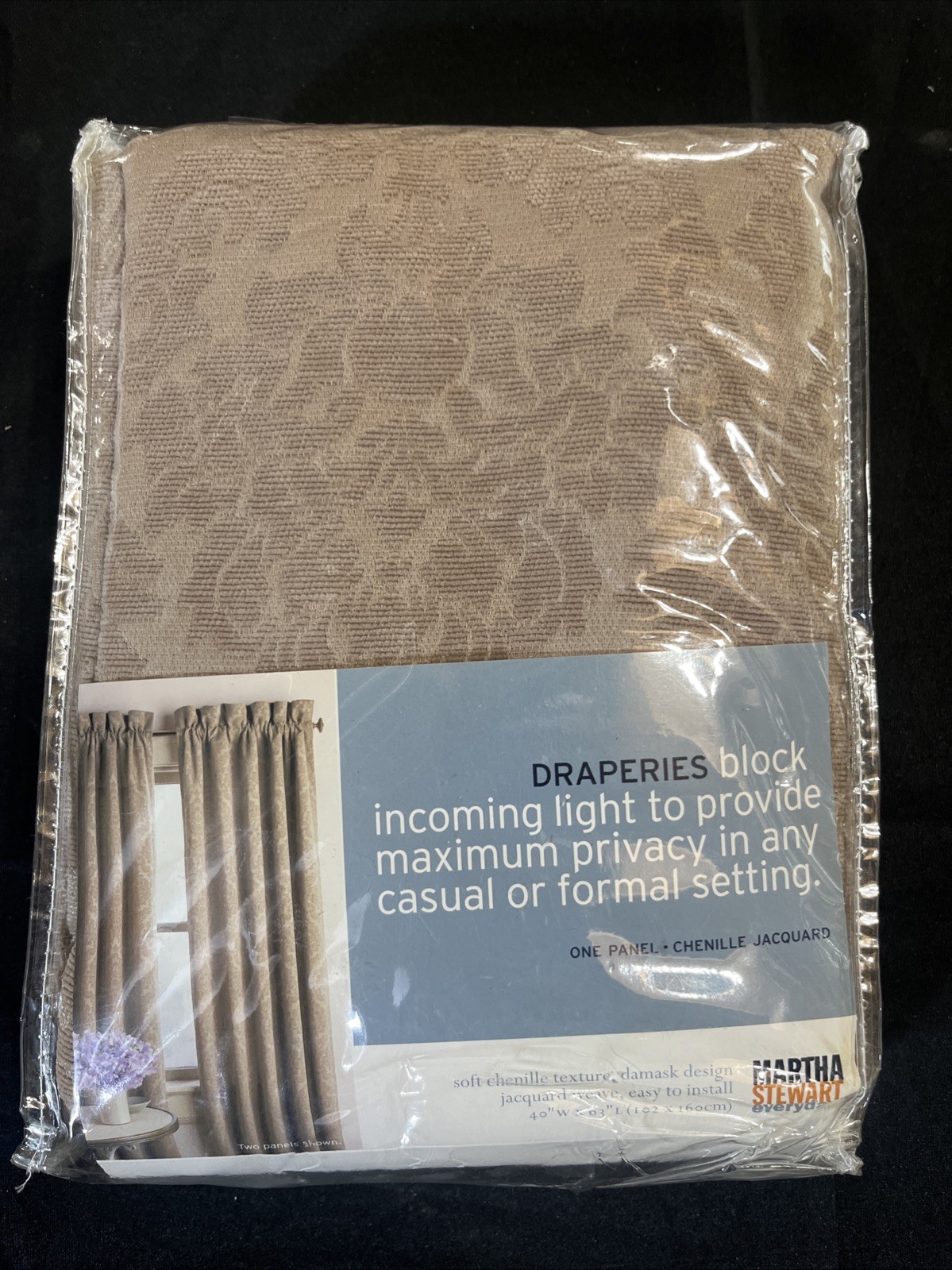 Martha Stewart Chenille Jacquard Solid Back Soft Texture 40”Wx63”L One Panel