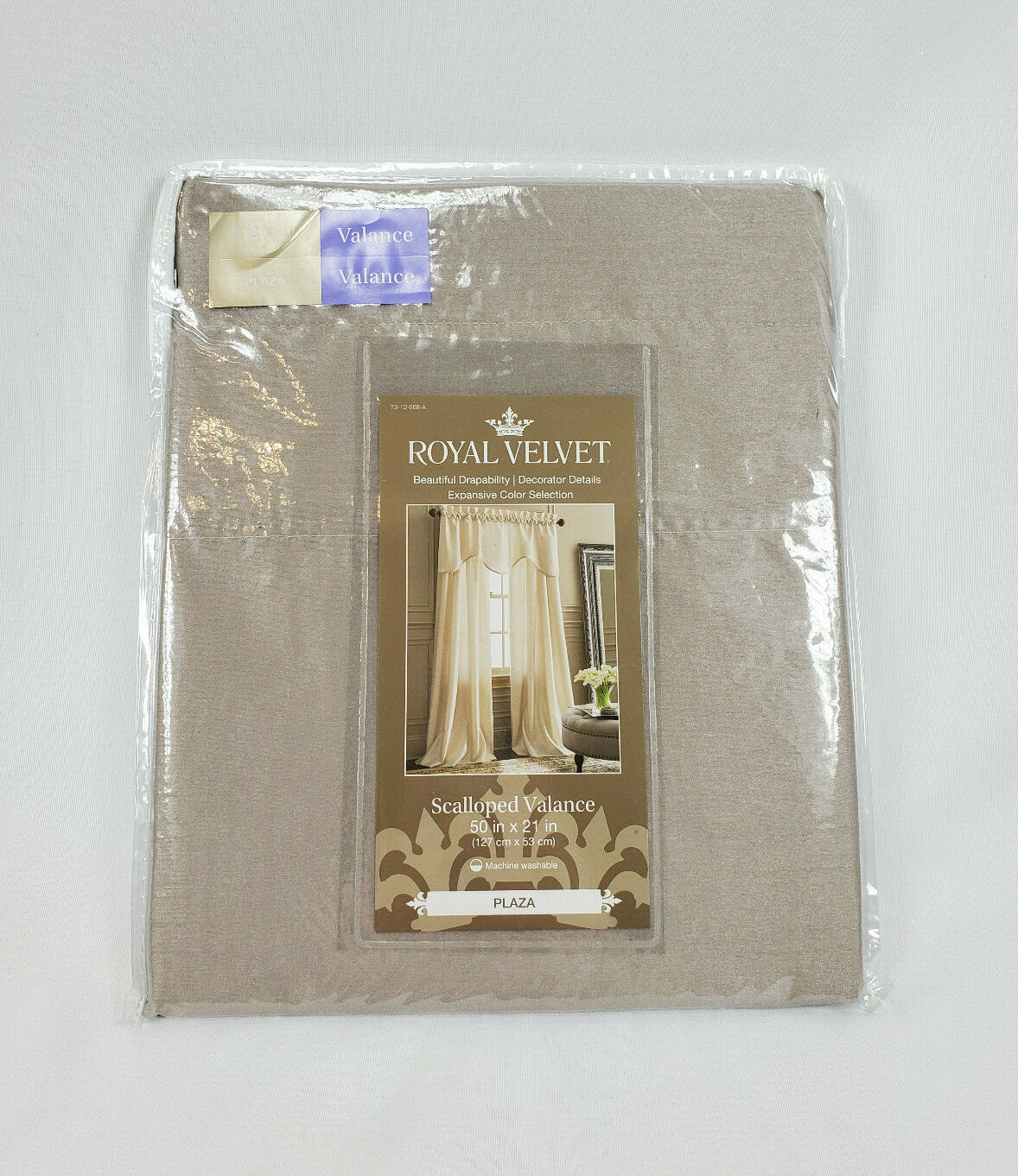 Royal Velvet Sullivan Khaki Plaza Thermal Lined Scalloped Valance, 50″x21″
