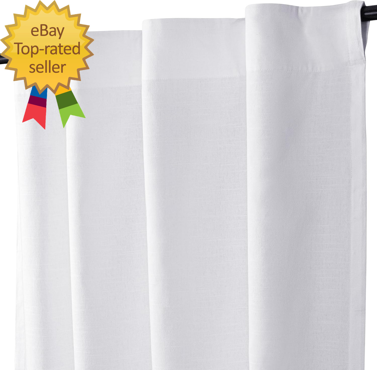 Curtains 96 Inch Length – White Poly Cotton Slub Drapes with Tab Top, Set of 2,
