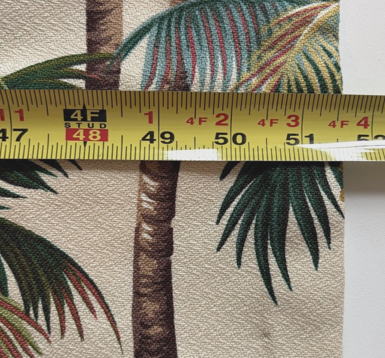 Two Barkcloth 13″ Lined Valances Tropical Palm Trees – 51.5″ & 71.5″ Long