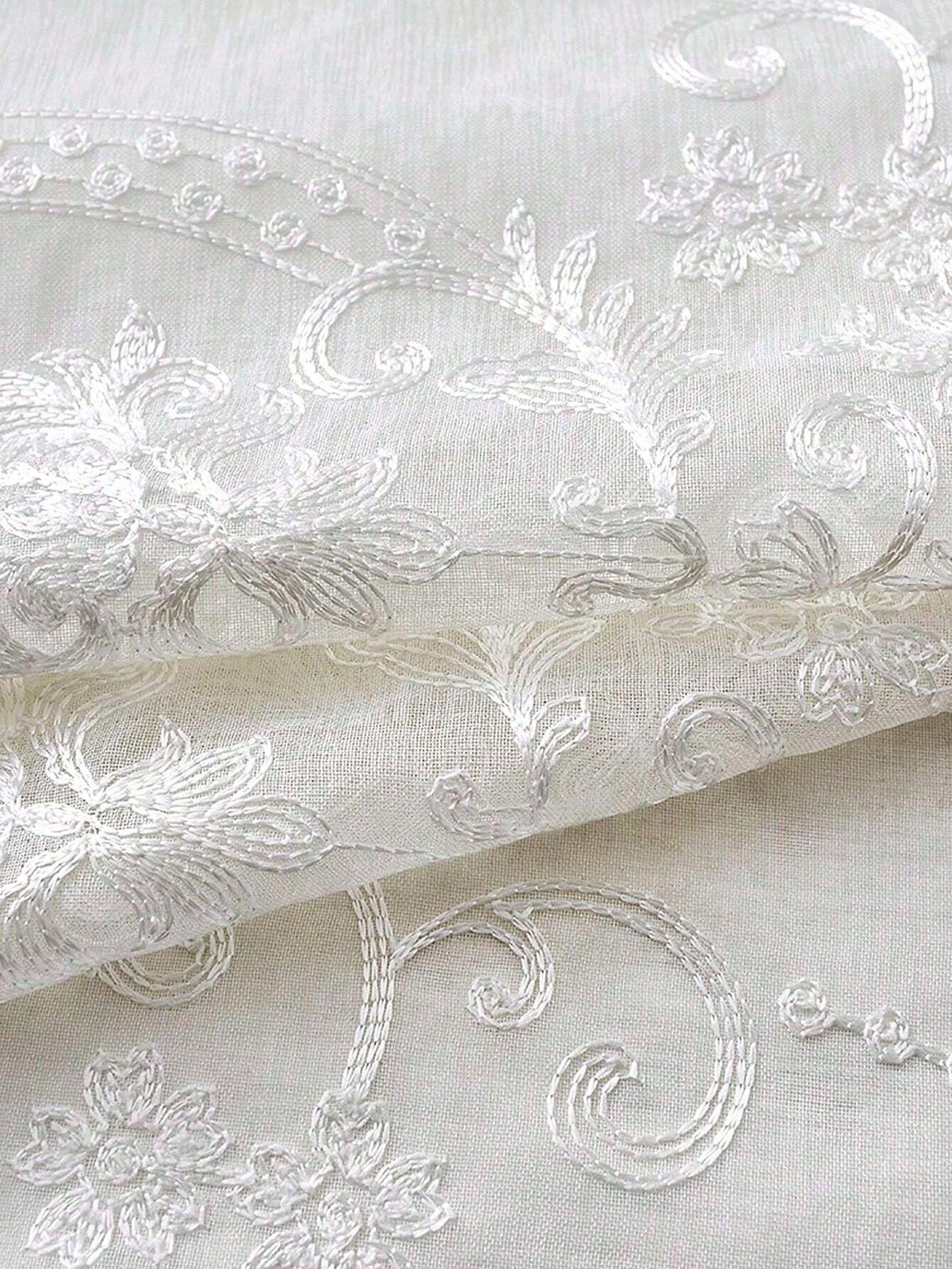 White Polyamide Sheer Panel Curtain With Floral Embroidery 150×250 100×230