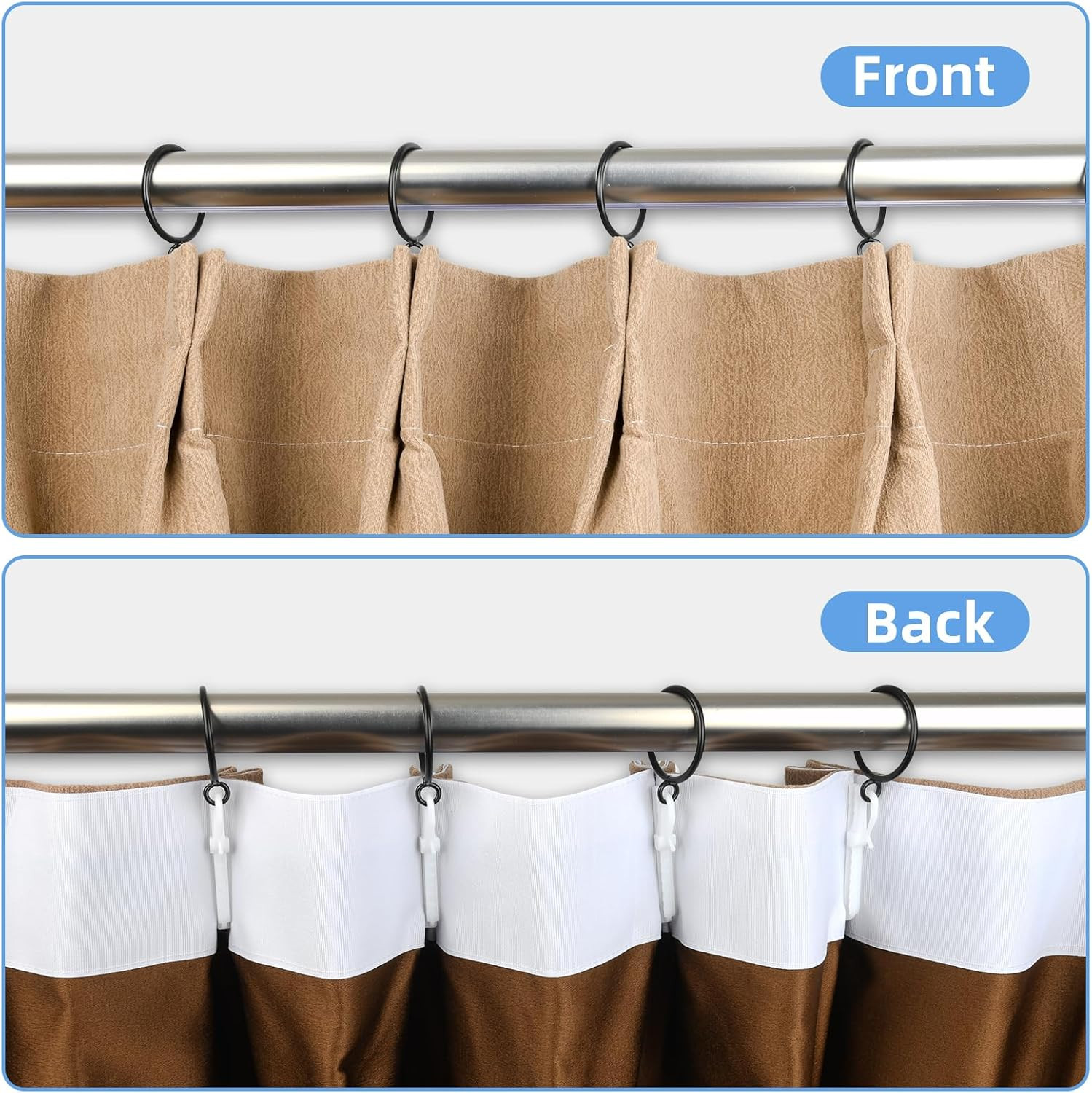 Curtain Rings with Eyelets, 48 Pack Metal Drapery Rings for Pinch Pleat Curtains