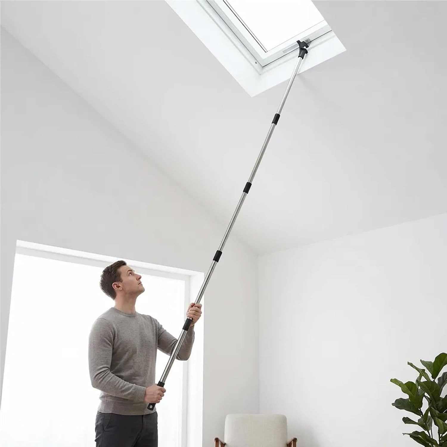 Telescopic Window Pole Opener 78.7in Stainless Steel Rod for Skylights Blinds