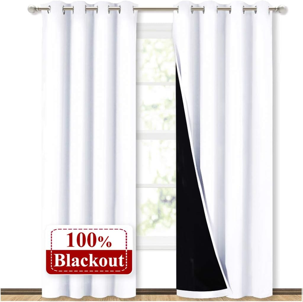 100% Blackout Window Curtain Panels, Cold and Full Light Blocking Drapes with Bl