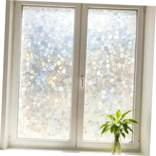 Window Privacy Film, 3D Prism Stone Static Clings Stained Glass 23.62″ x 78.74″