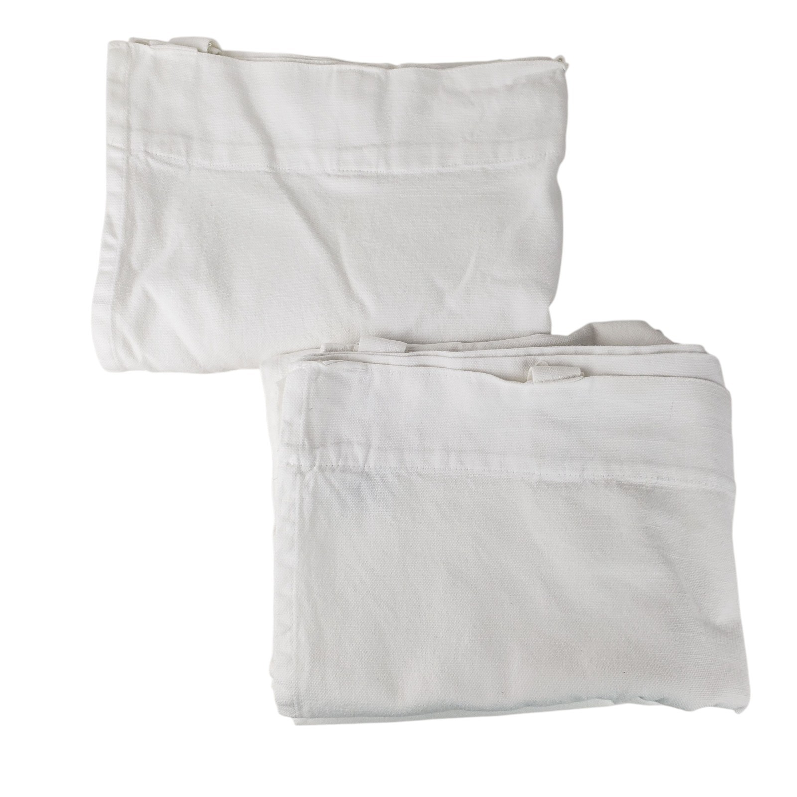 Pair Pottery Barn White Cotton Canvas Curtains Minimalist Woven Panels 49.5×77