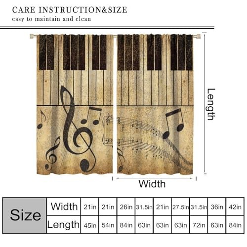 Music Curtains, Vintage Country Music Notes 20.5″W x 44″L (Pack of 2) Yellow