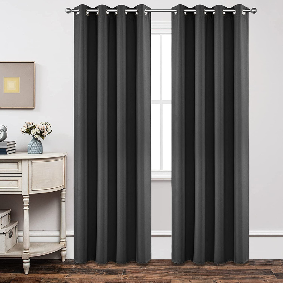 84 Inch Length Blackout Curtains Dark Gray 2 Panel Thermal Insulated Long