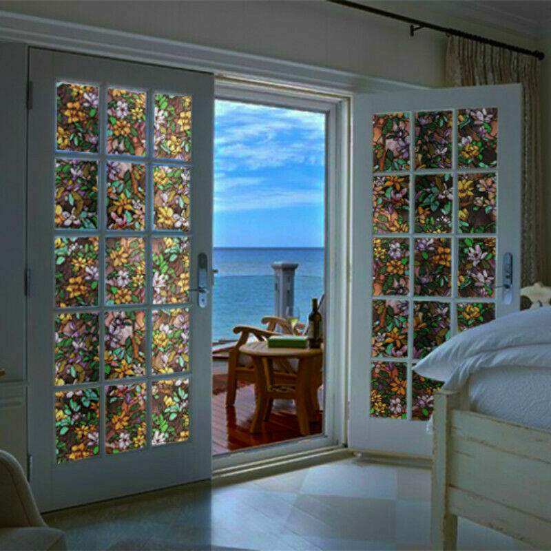 Static Cling Cover Stained Flower Window Film Glass Sticker Privacy Opaque Adorn
