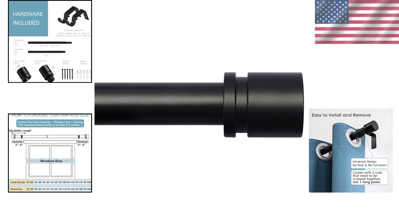 Stylish Adjustable Curtain Rod 16-40 Inches – Perfect for Living Room & Bedroom