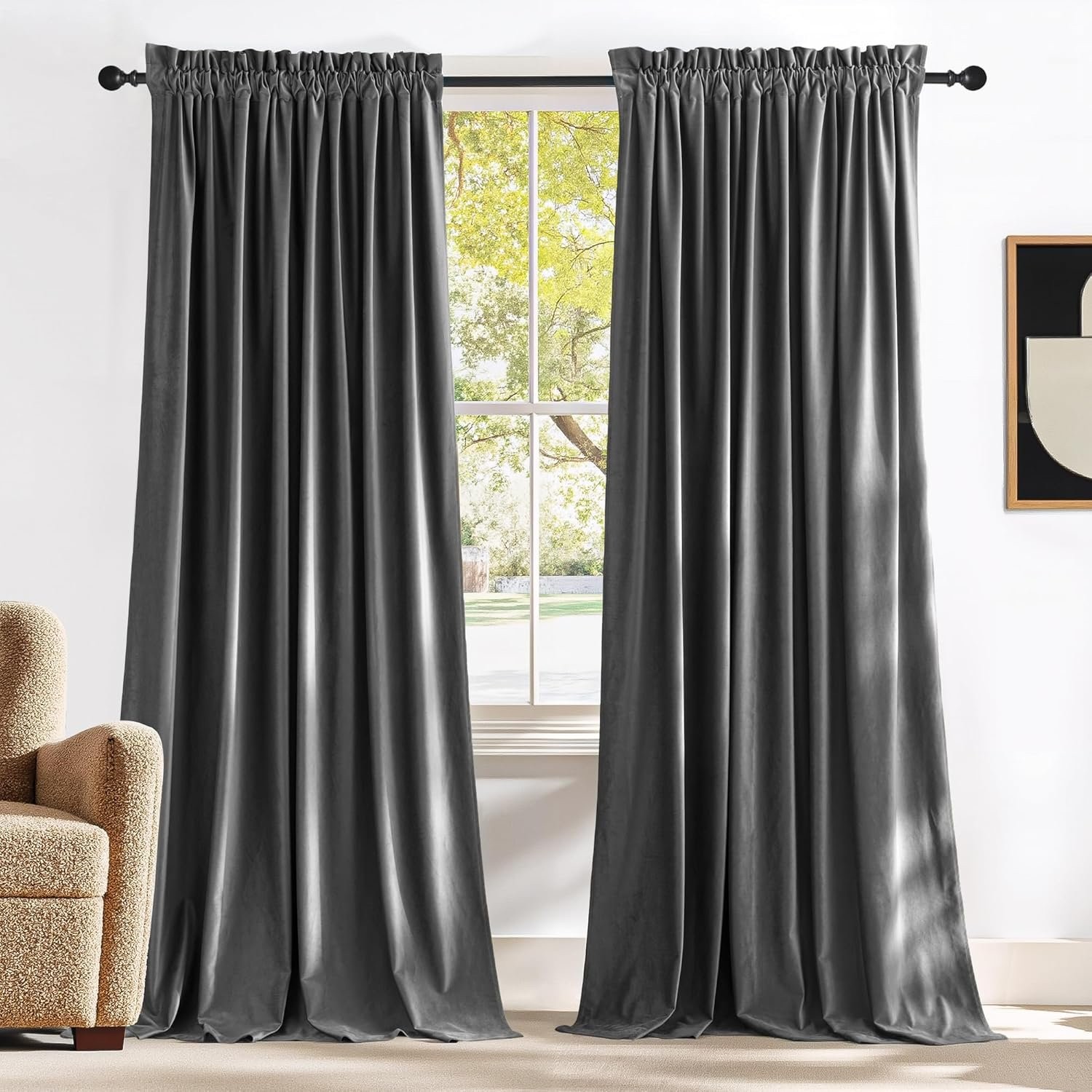 NICETOWN Grey Luxury Velvet Curtain Panels 96 inches Long 2 Panels, Home Decor 1