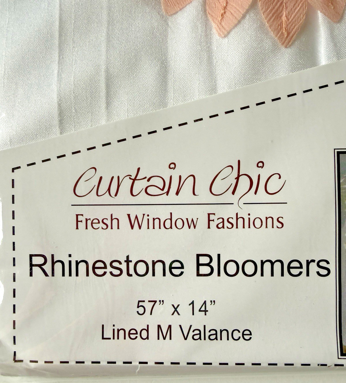 Curtain Chic Rhinestone Bloomers Lined Valance Peach White 57X 14” Laser Cut