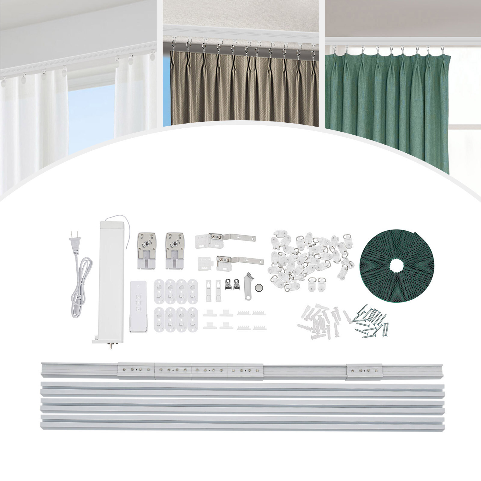 Smart Motorized Curtain Track W/ Remote Control Electric Curtain Track White USA