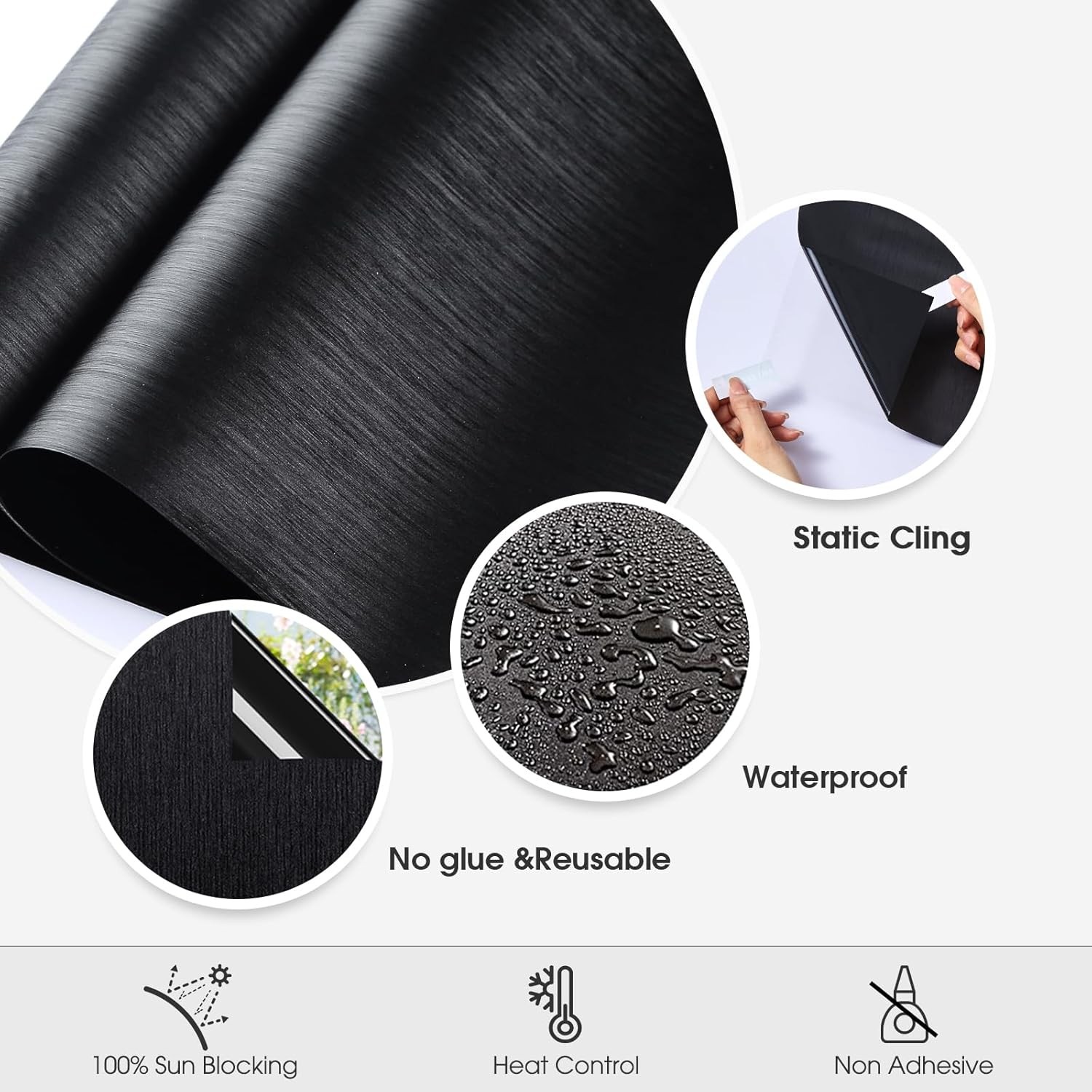 Blackout Privacy Window Film 100% Light Blocking Frosted Static Cling Cover