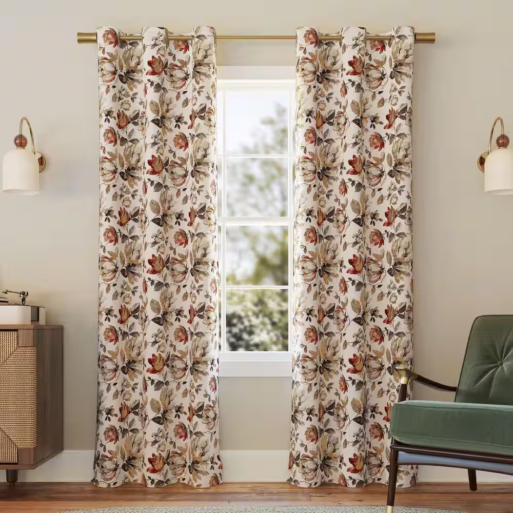 Irma Vintage Floral Stone 63 In. L X 40 In. W Blackout Grommet Curtain Panel