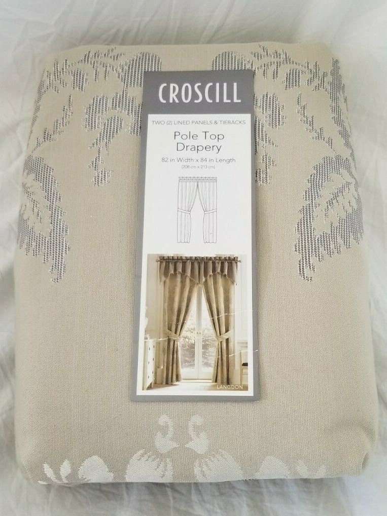 2 Croscill Langdon Linen Lined Drape Panels & Tiebacks 82″ x 84″ $165 NIP