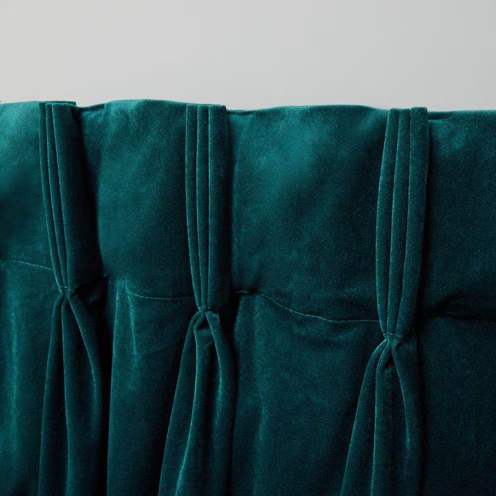 Velvet Teal Solid Light Filtering Hidden Tab / Rod Pocket Curtain, 52 In. W X 10