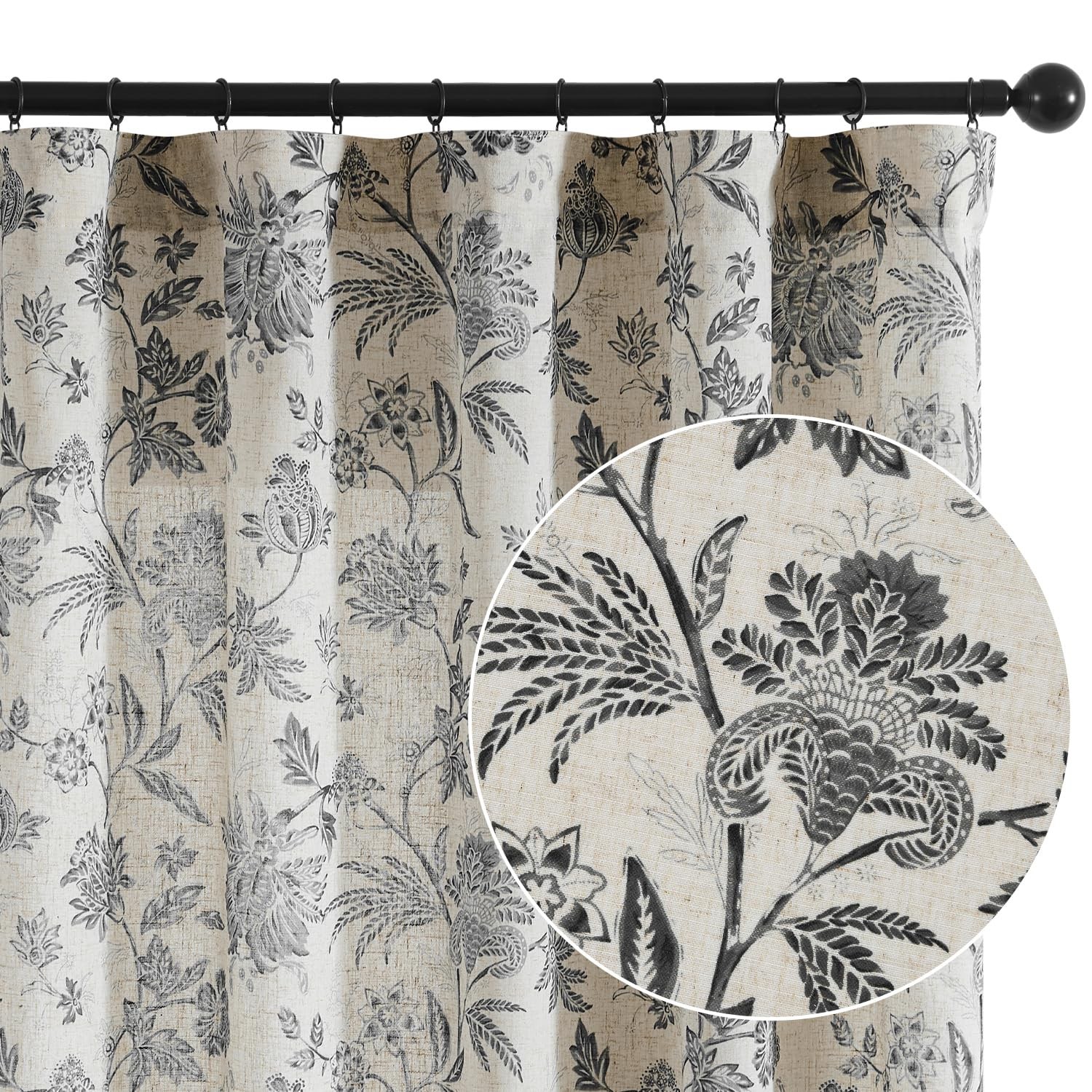 Jinchan Linen Floral Curtains For Living Room Printed Flower 84 Inches Long