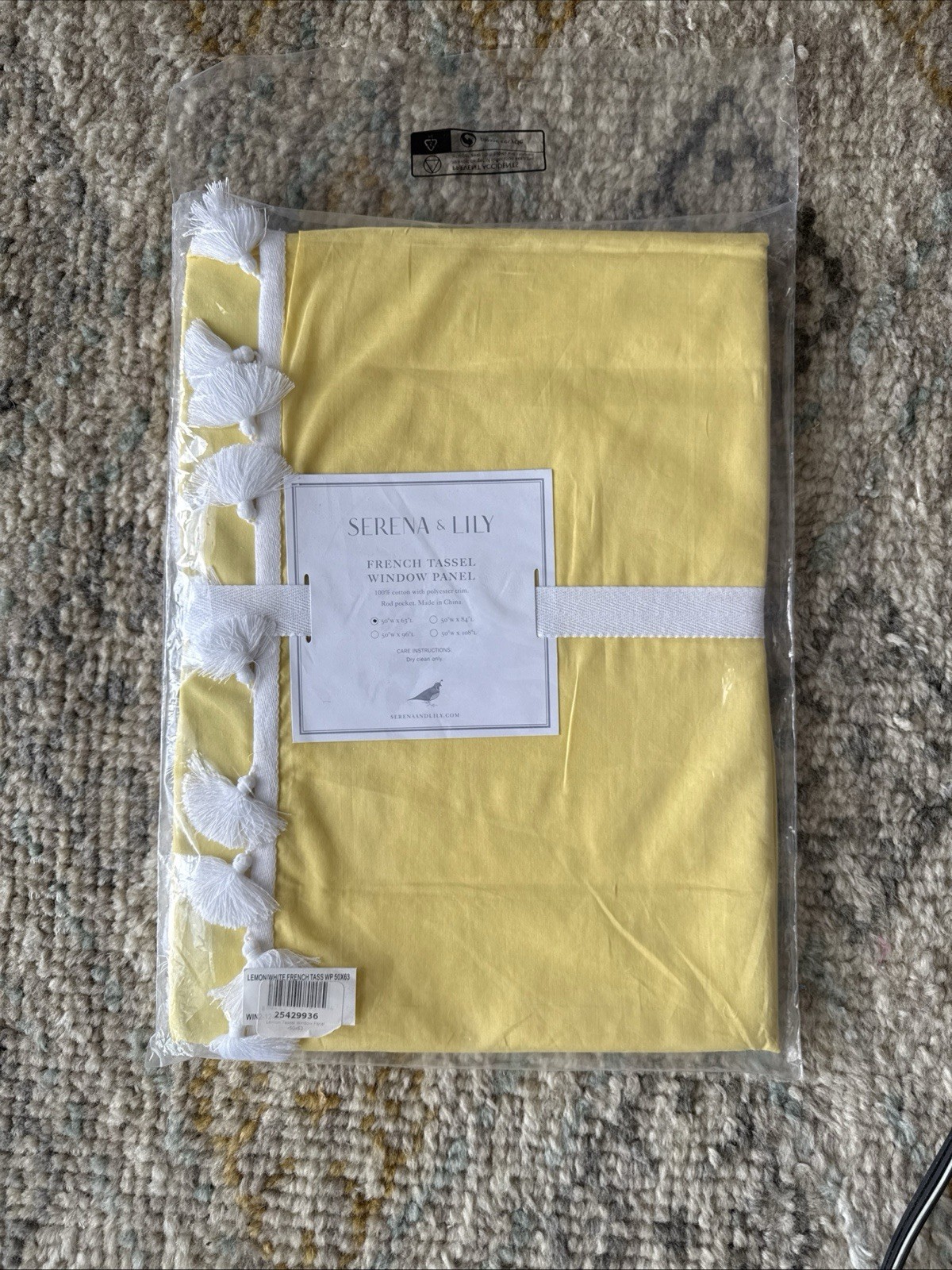 Serena & Lily Lemon /White French Tassel Window Panel 50 X 63” New