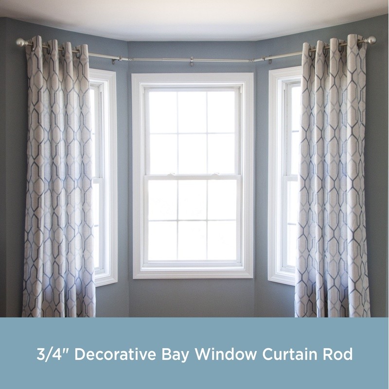 Bryce 3/4 Inch Decorative Bay Window Curtain Rod W/ Finials & Hardware Set New