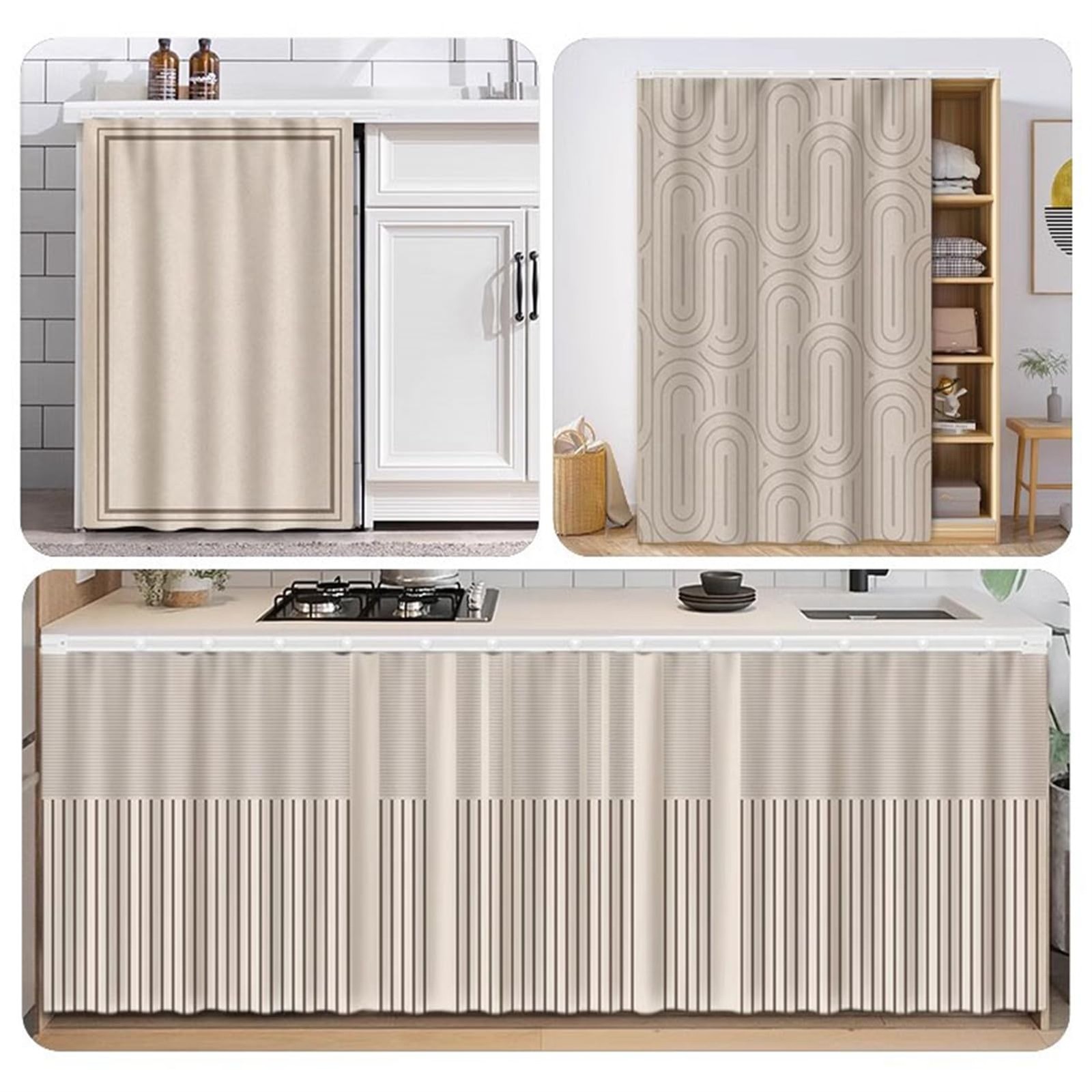 Short Cabinet Curtains for Kitchen, Privacy Closet Curtain Dust-Proof Under S…