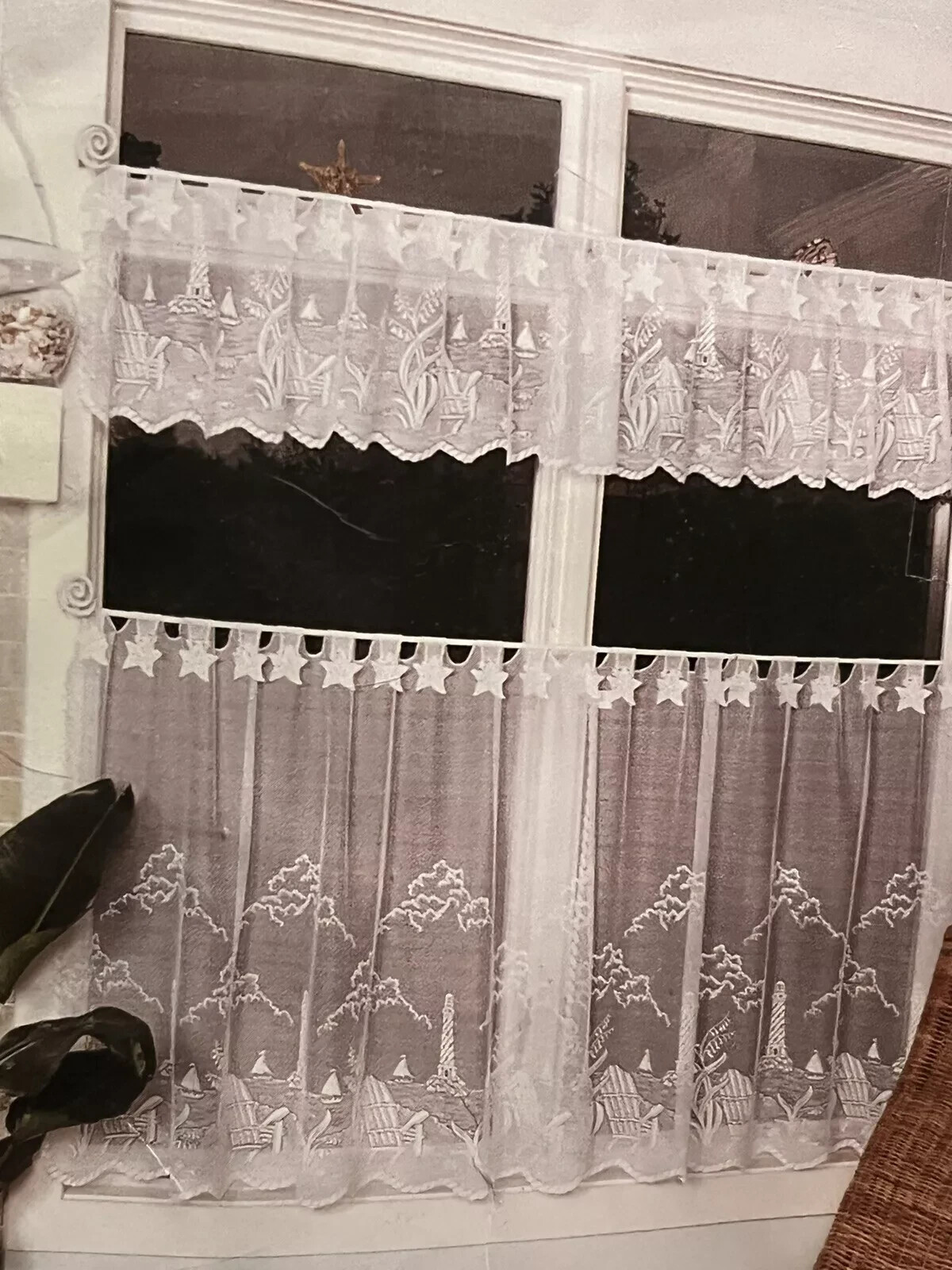 NEW Heritage Lace Coastal Beach Lighthouse Starfish Tier Curtain White NIP 30″L