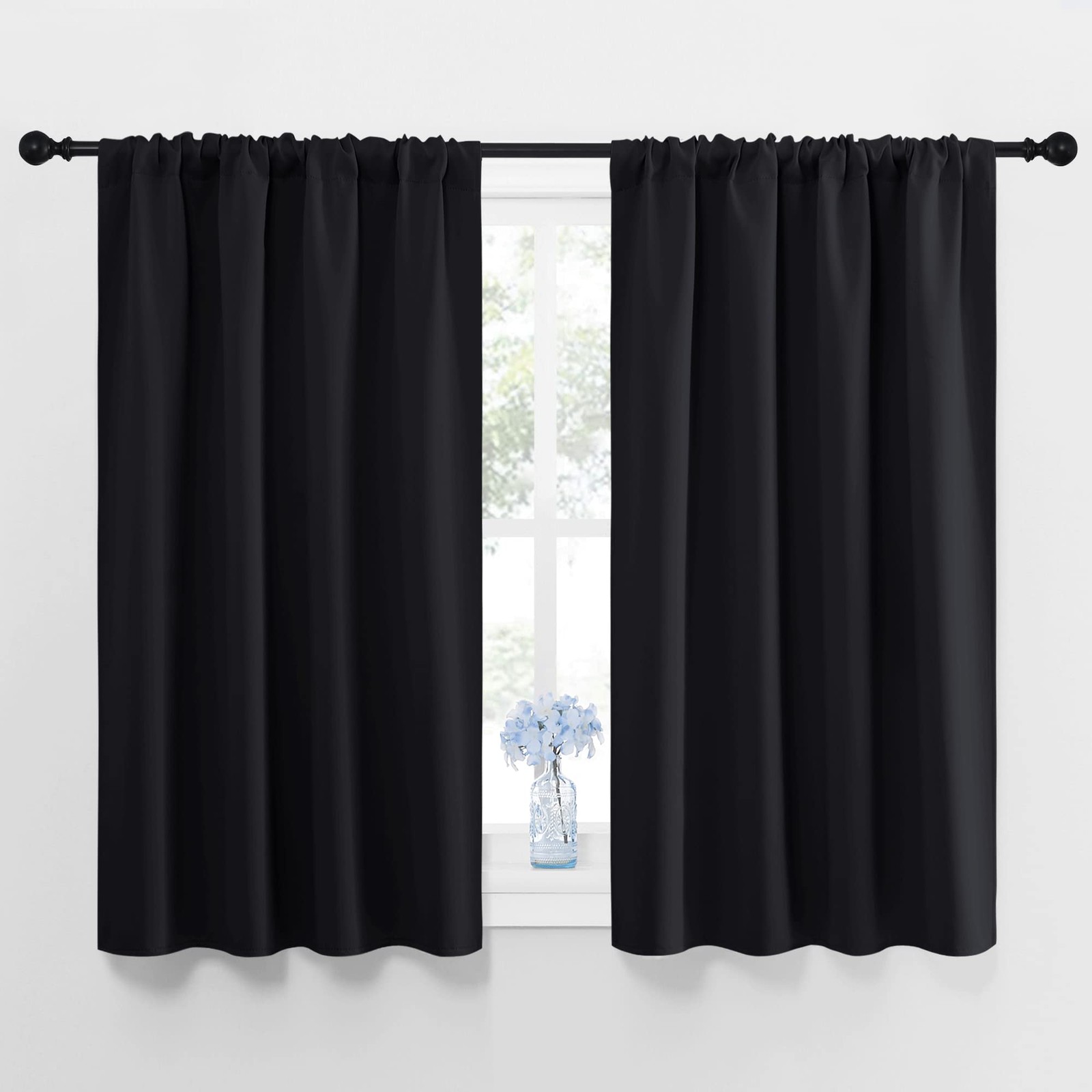 Black Blackout Curtains and Drapes 48 inches Long, Privacy RV Draperies for S…