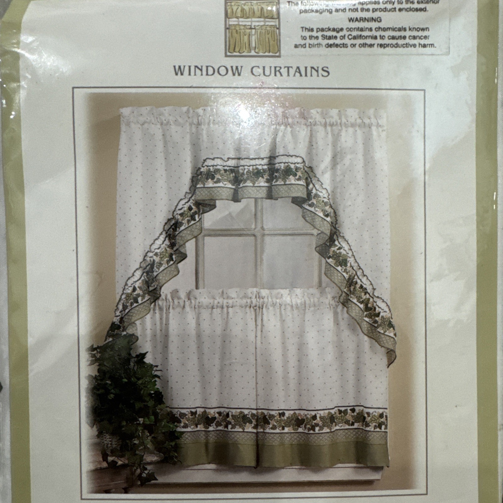 CHF Window Curtains Cottage Ivy Tailored Tier And Swag Set 56” x 36” Long (2)