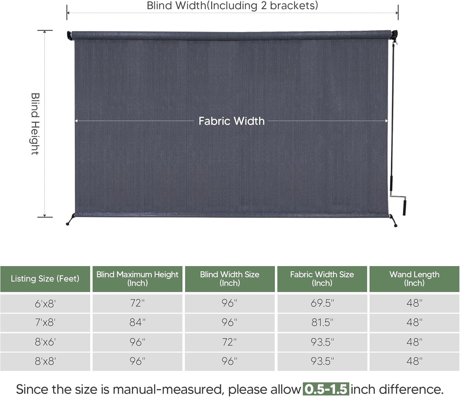 Light Gray 96″ x 96″ Crank Control Patio Shade – 95% UV Protection Roller Blinds