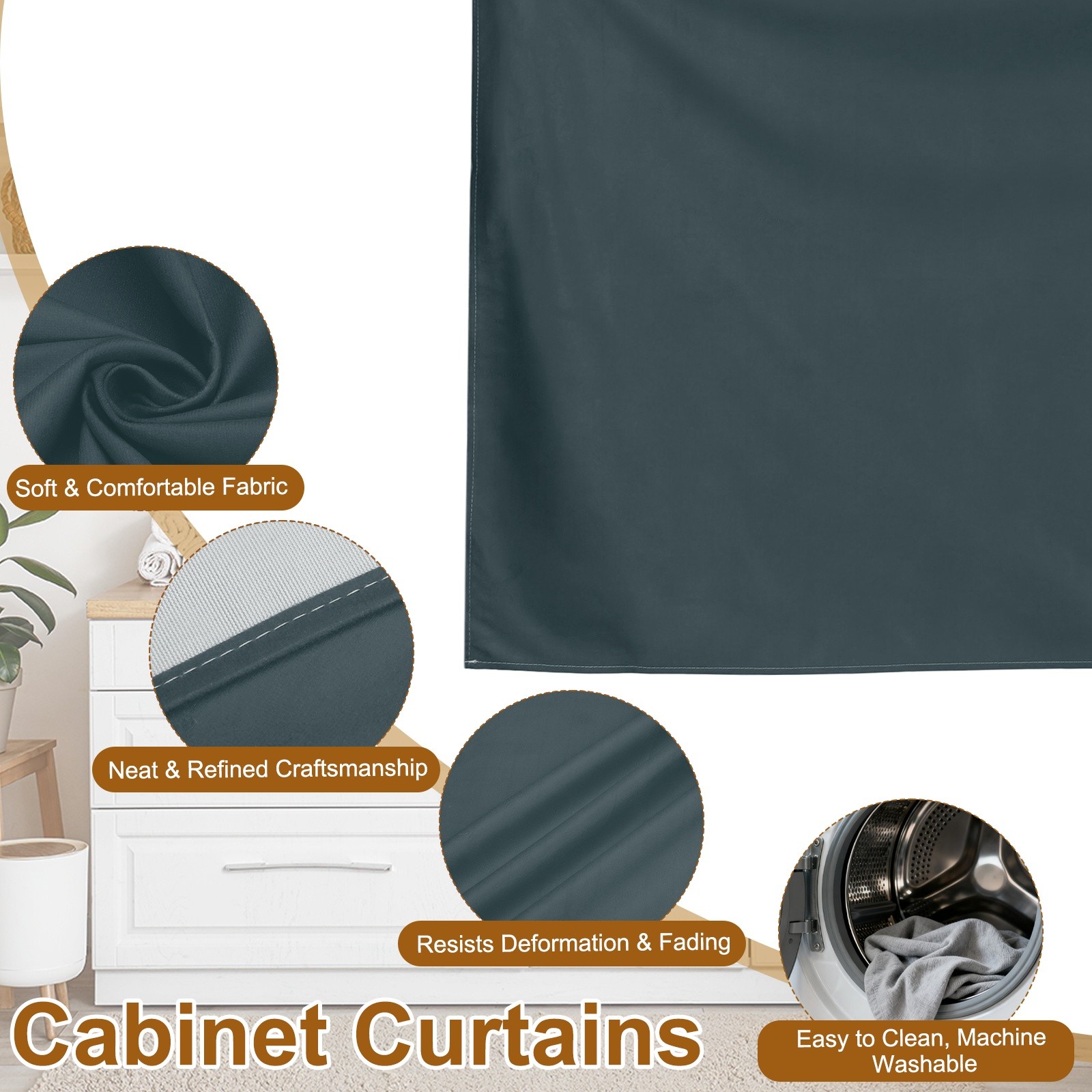 Cabinet Curtains Dust Proof Kitchen Privacy Curtain (51.1″x27.6″ Dark Gray)
