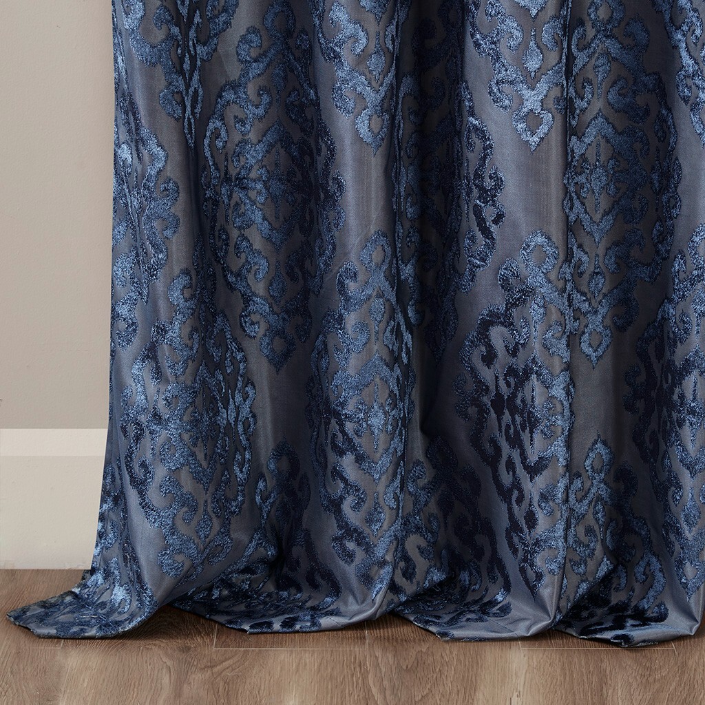 SunSmart Mirage Jacquard Damask Blackout Grommet Top 1 Curtain 50″ x95” Navy