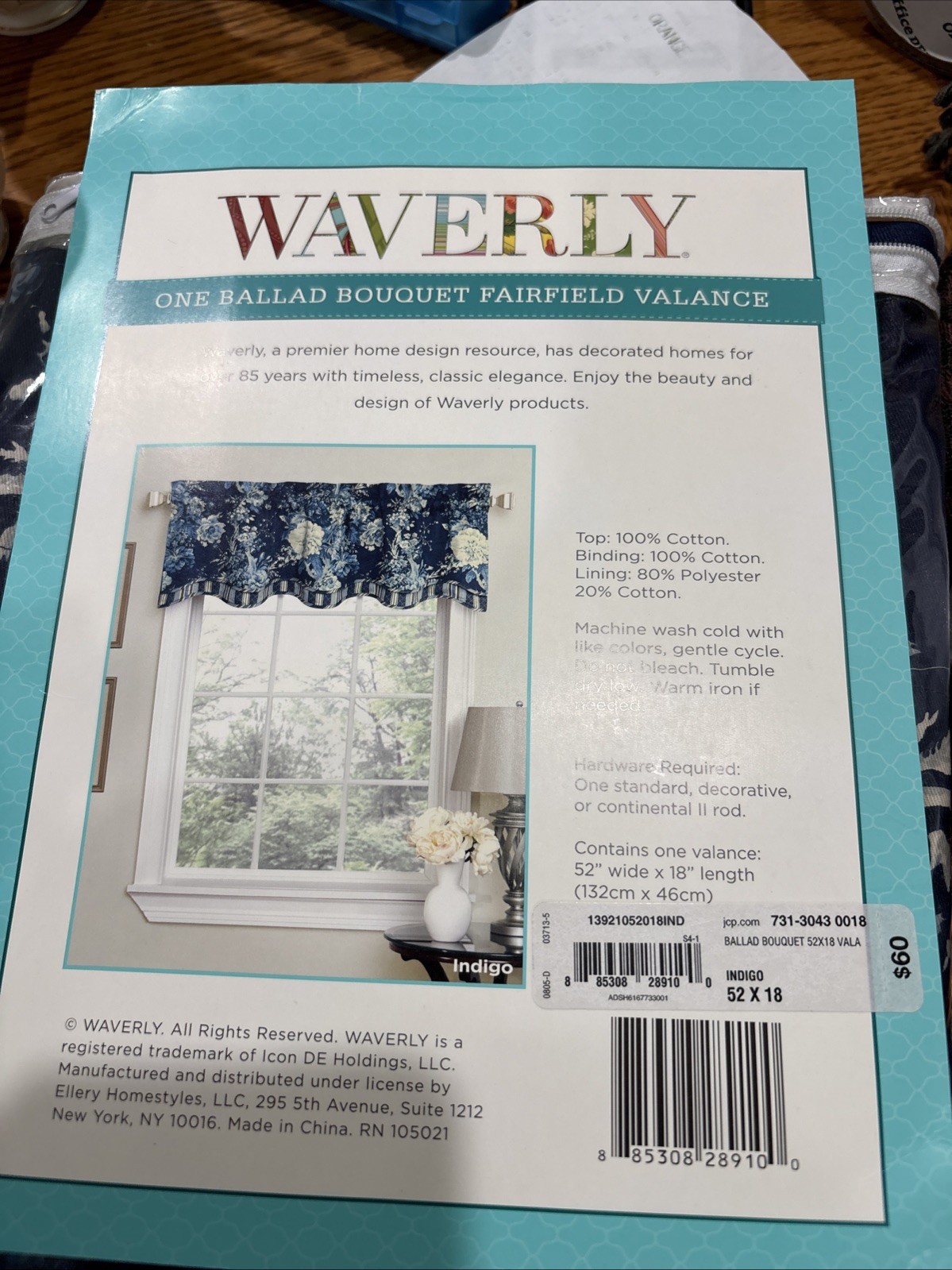 2 Waverly Home Classics Wave Window Valance ballard bouquet Indigo Blue 50”x 18