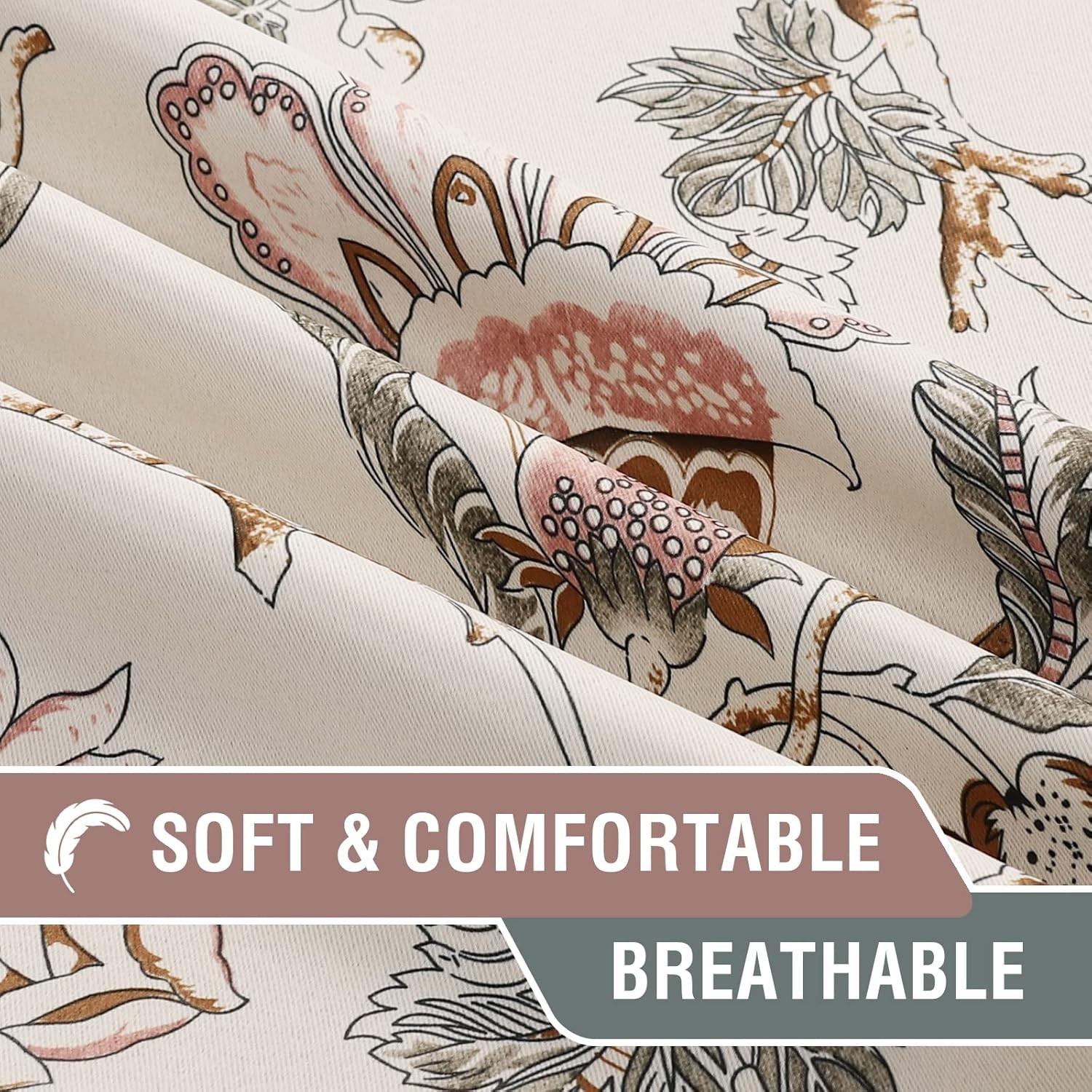 Blackout curtains, 84 inches long, set of 2, floral pattern curtains