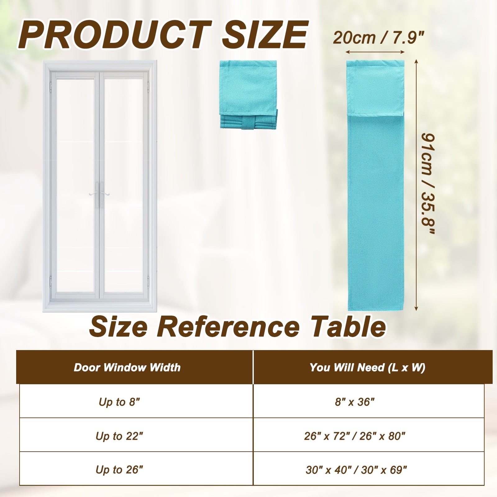1PC 100% Blackout Side Door Curtains, 8″ x 36″ Linen Door Curtain, Light Blue