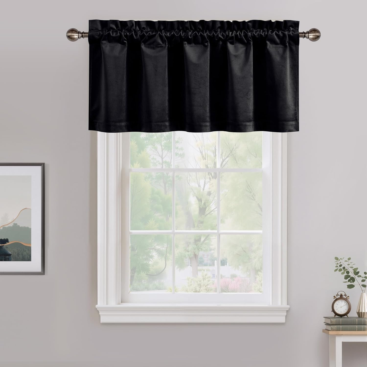 Black Velvet Valance Curtains for Windows 18 Inch Length, Kitchen Window Treatme