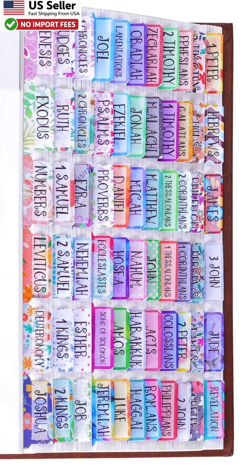 Colorful Floral Bible Tabs Laminated Matte Film 90 Bible Index Tabs Set FROM USA