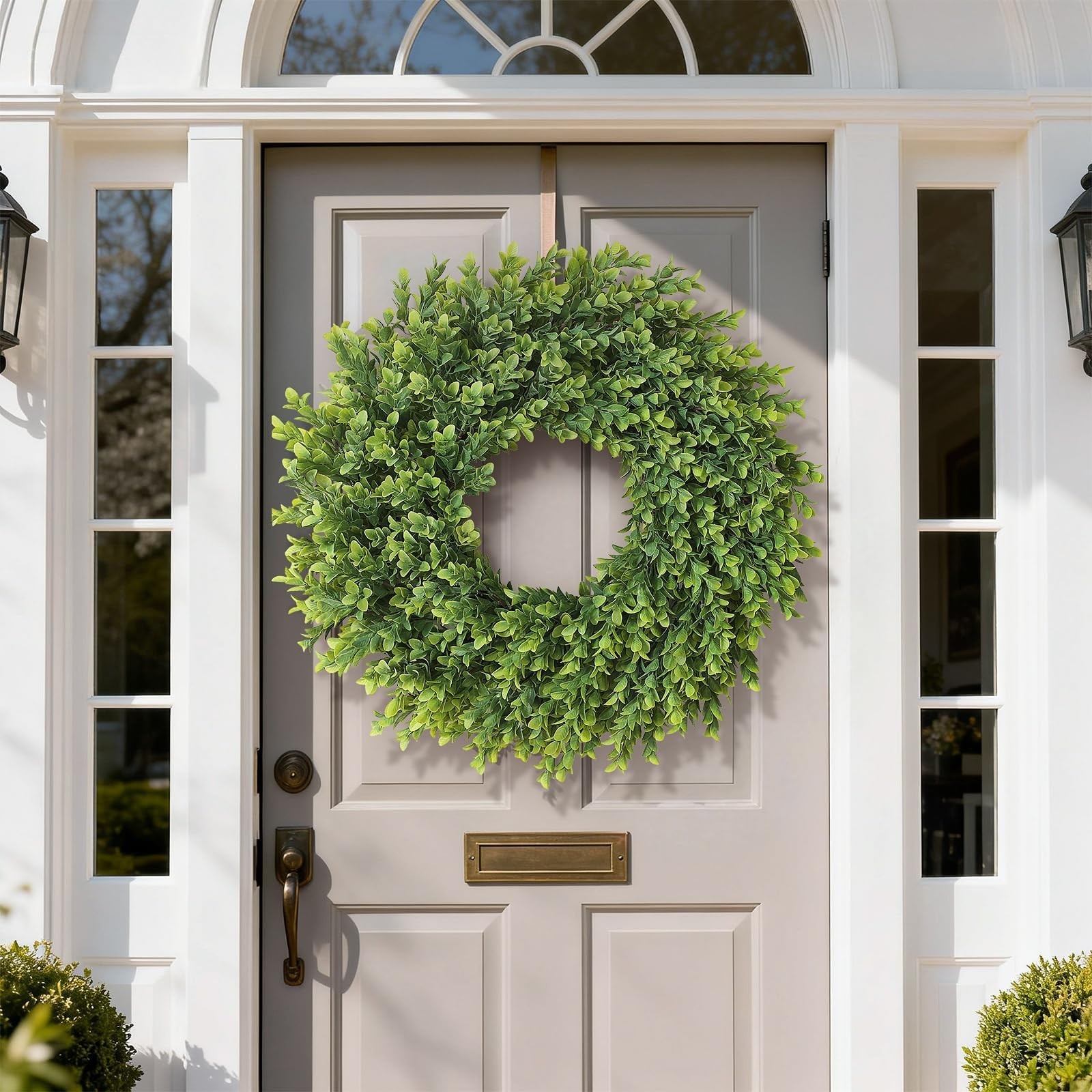 26″ Artificial Boxwood Wreath for Front Door – Large Faux Plant Fake Greenery…