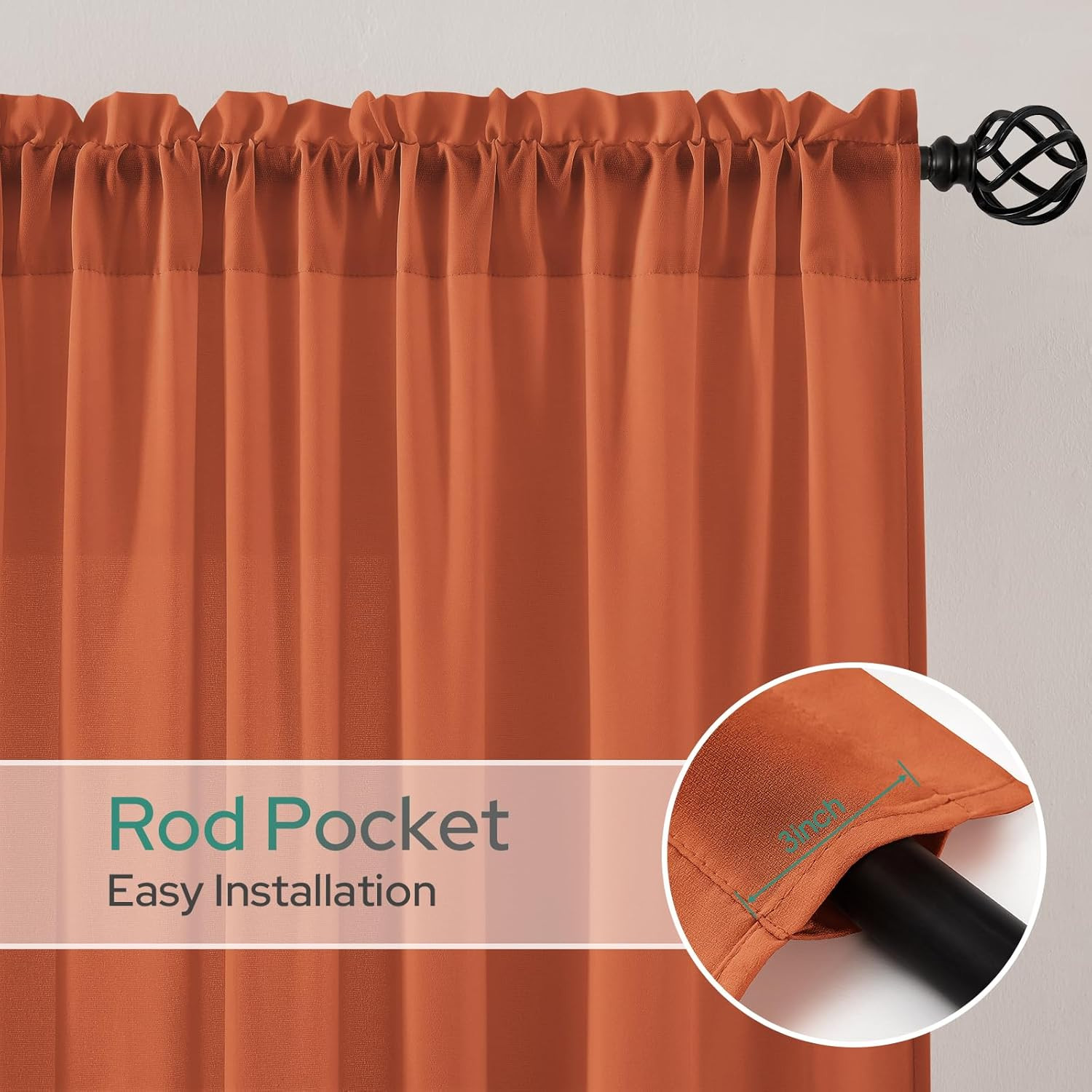 HOMEIDEAS Fall Burnt Orange Privacy Semi Sheer Curtains Non-See-Through 45 Inche
