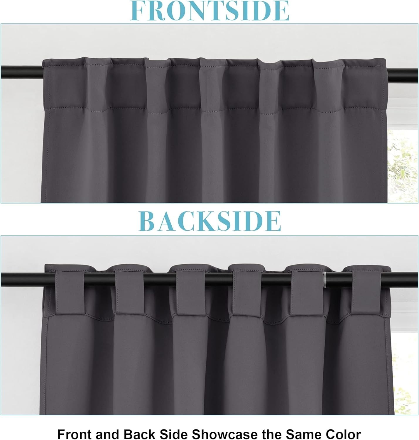 Grey Blackout Window Curtains – 2 Panels, 34″W x 24″L, Light Blocking