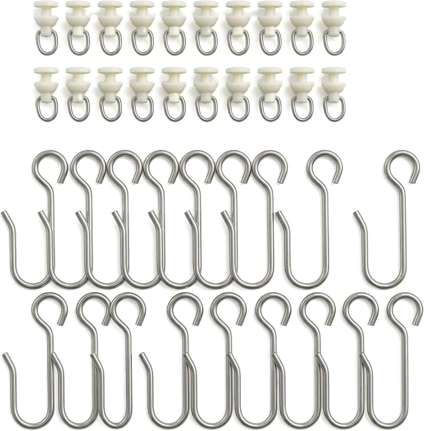 40 Pcs Curtain Track Gliders and Hooks Set Includes 20 Plastic Track Rollers 20