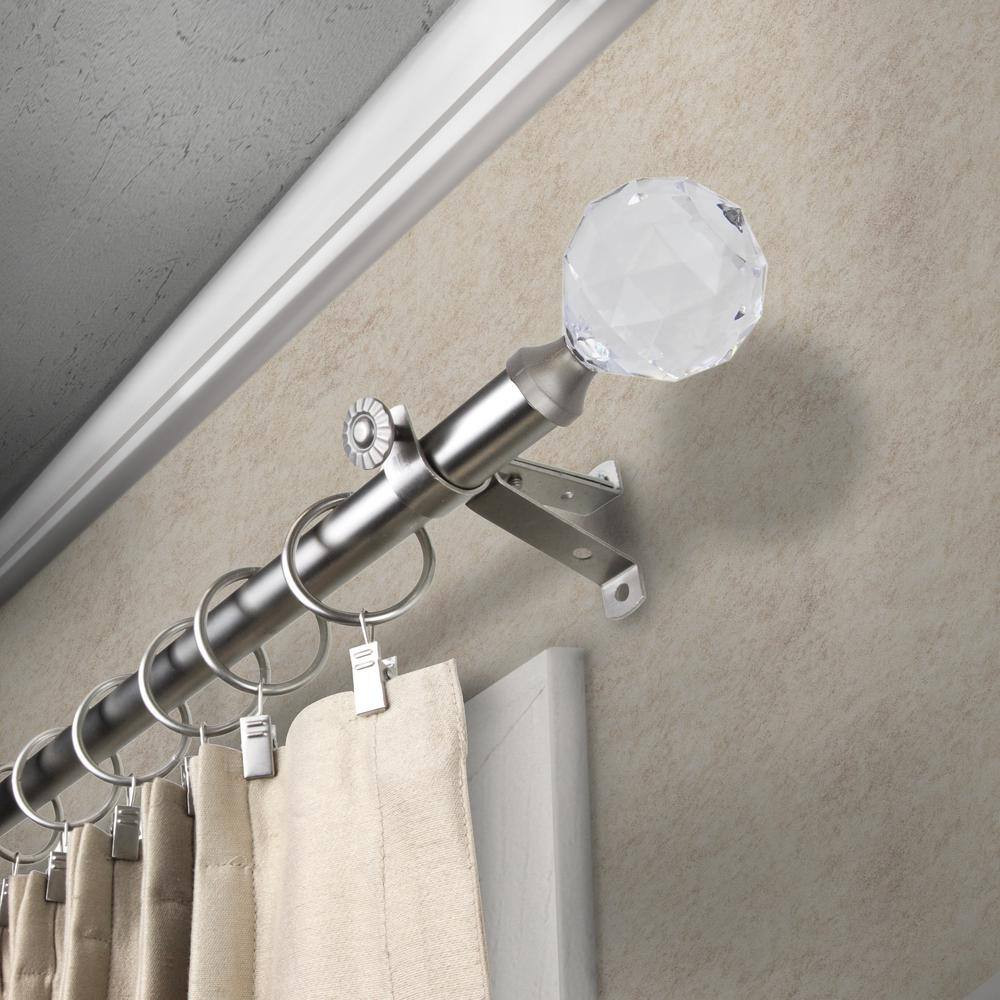18 In. – 28 In. Telescoping Single Curtain Rod Kit in Satin Nickel with Faceted