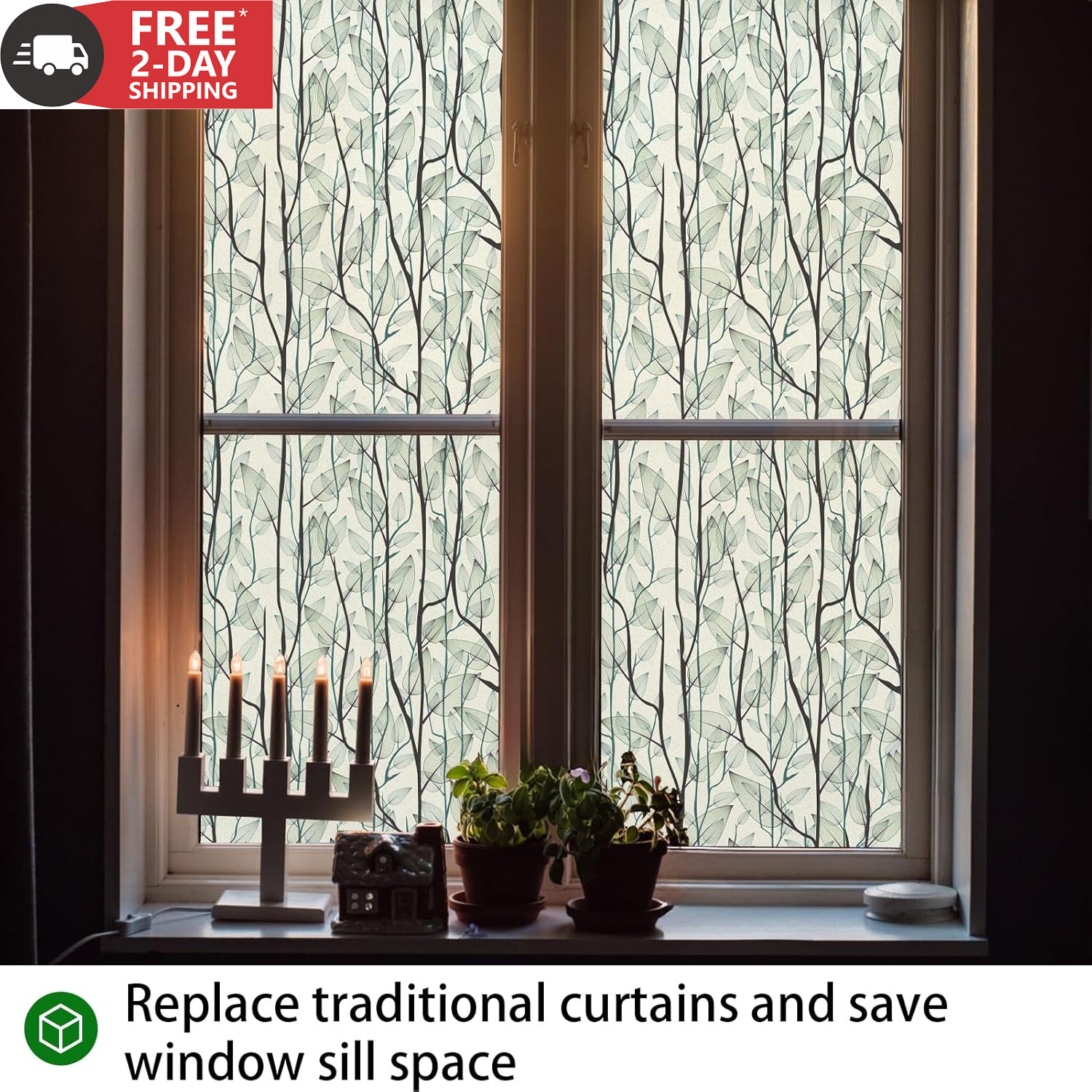 DKTIE Window Film Privacy with Installation Tools, Decorative Stained Glass Wind