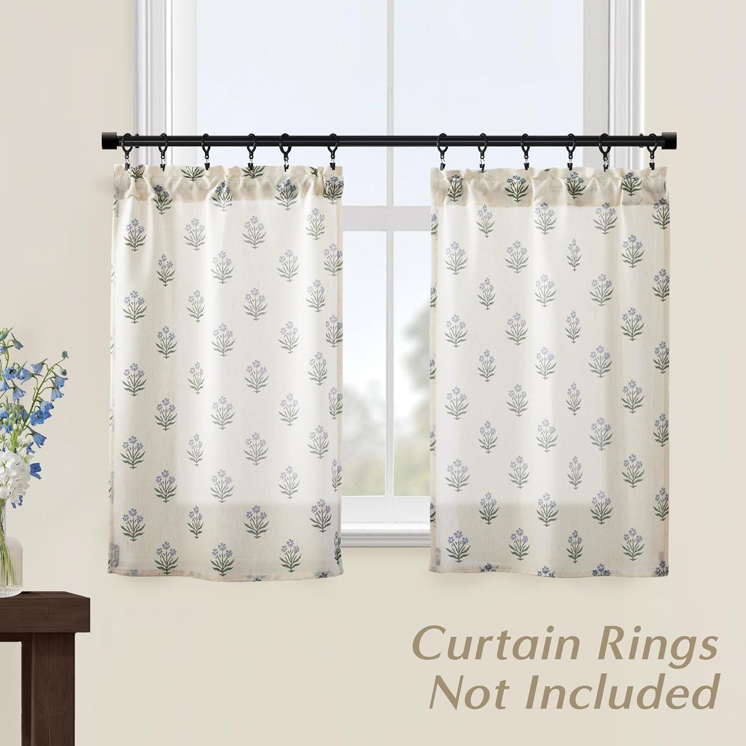 Short Door Curtains for Door Window,40 Inch Length Floral Patterned Linen Small